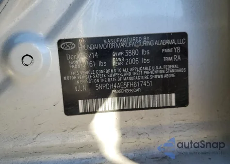 2015 Hyundai Elantra Se z USA, uszkodzony, nr VIN 5NPDH4AE5FH617451